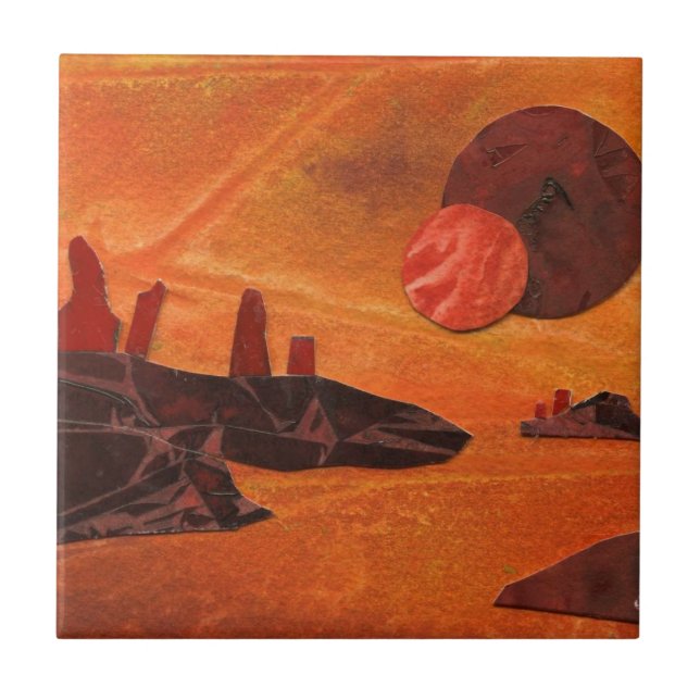 Sci-Fi "Sea of Fire" double dying moons lava world Ceramic Tile (Front)