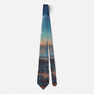 Sci-Fi Space Colony Scene Neck Tie