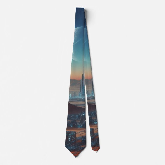 Sci-Fi Space Colony Scene Neck Tie (Front)