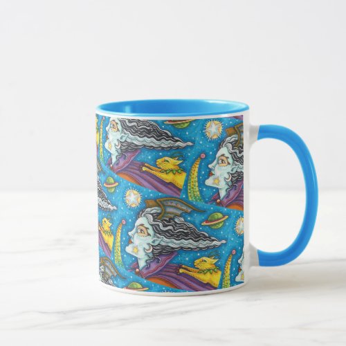 SCI FI SPACE WITCH  COMET CAT COLORFUL HALLOWEEN MUG