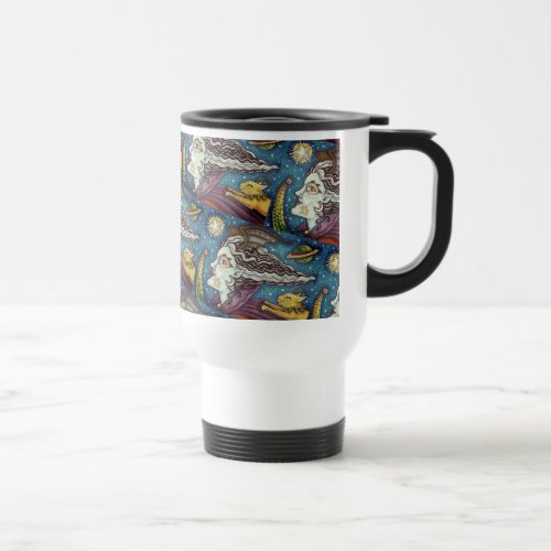 SCI FI SPACE WITCH  COMET CAT COLORFUL HALLOWEEN TRAVEL MUG