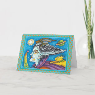 SCI FI SPACE WITCH & COMET CAT HALLOWEEN Blank Card
