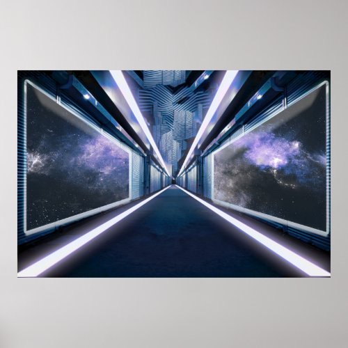 Sci_Fi Spaceship Corridor In Space Poster