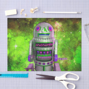 Sci fi toy robot green galaxy birthday retro cool tissue paper