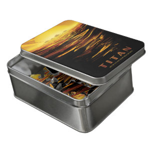 Sci-Fi Travel Ad, Moon Titan Jigsaw Puzzle