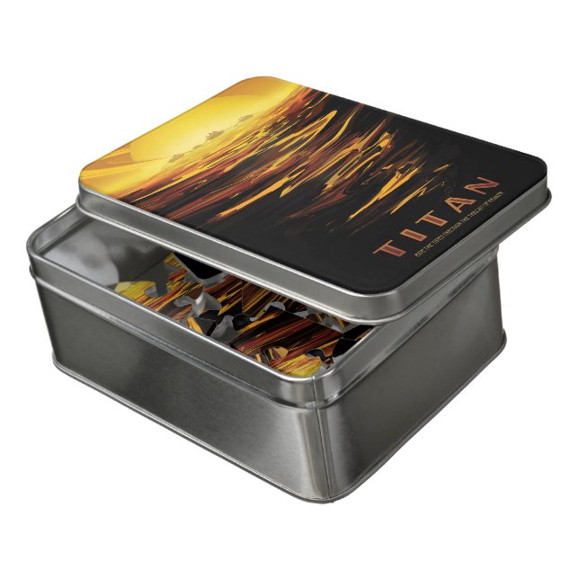 Sci-Fi Travel Ad, Moon Titan Jigsaw Puzzle (Lid Open)