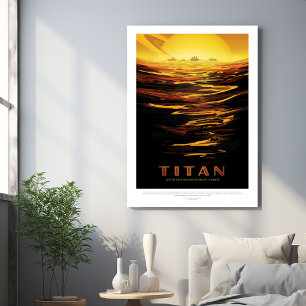 Sci-Fi Travel Ad, Moon Titan Metal Print