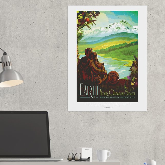 Sci-Fi Travel Ad, Planet Earth Foil Prints (In Situ (Desk 2))