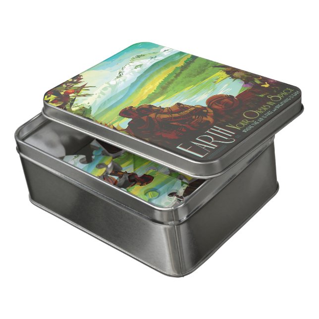 Sci-Fi Travel Ad, Planet Earth Jigsaw Puzzle (Lid Open)