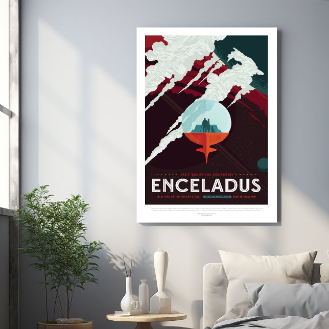 Sci-Fi Travel Ad, Planet Enceladus Faux Canvas Print (Creator Uploaded)