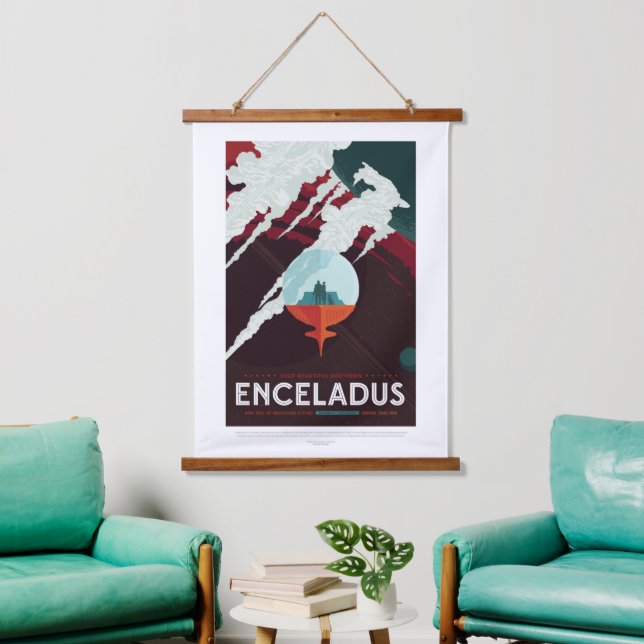 Sci-Fi Travel Ad, Planet Enceladus Hanging Tapestry (Living Room)