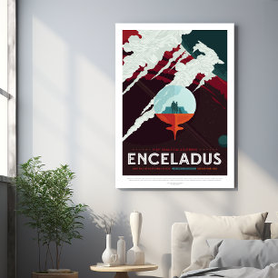 Sci-Fi Travel Ad, Planet Enceladus Metal Print