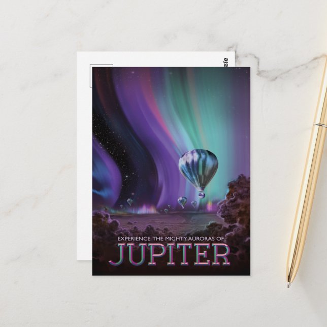 Sci-Fi Travel Ad, Planet Jupiter Postcard (Front/Back In Situ)