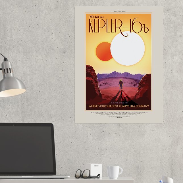 Sci-Fi Travel Ad, Planet Kepler 16b Foil Prints (In Situ (Desk 2))