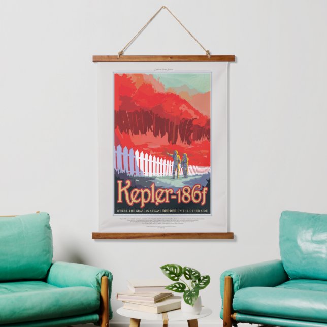 Sci-Fi Travel Ad, Planet Kepler-186f Hanging Tapestry (Living Room)
