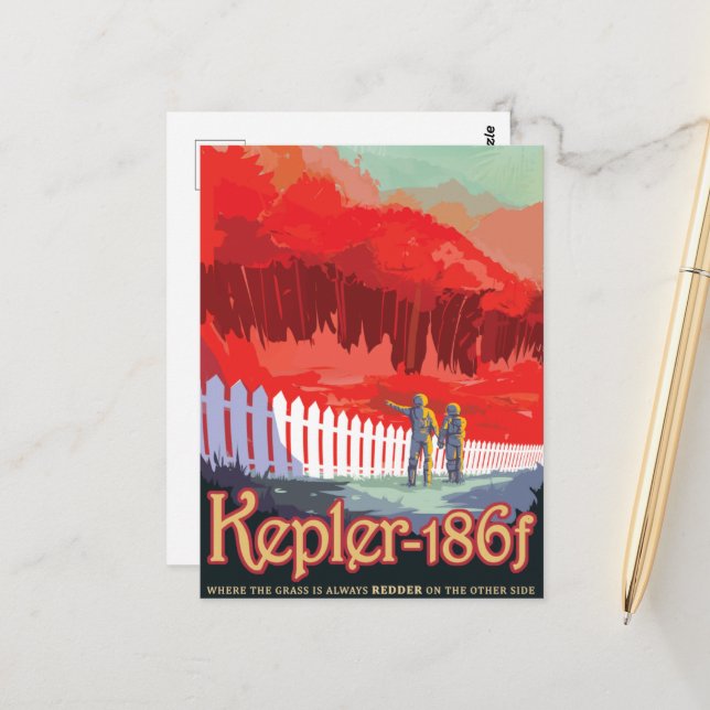 Sci-Fi Travel Ad, Planet Kepler-186f Postcard (Front/Back In Situ)