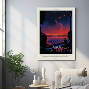 Sci-Fi Travel Ad, Planet Trapist-1e Faux Canvas Print