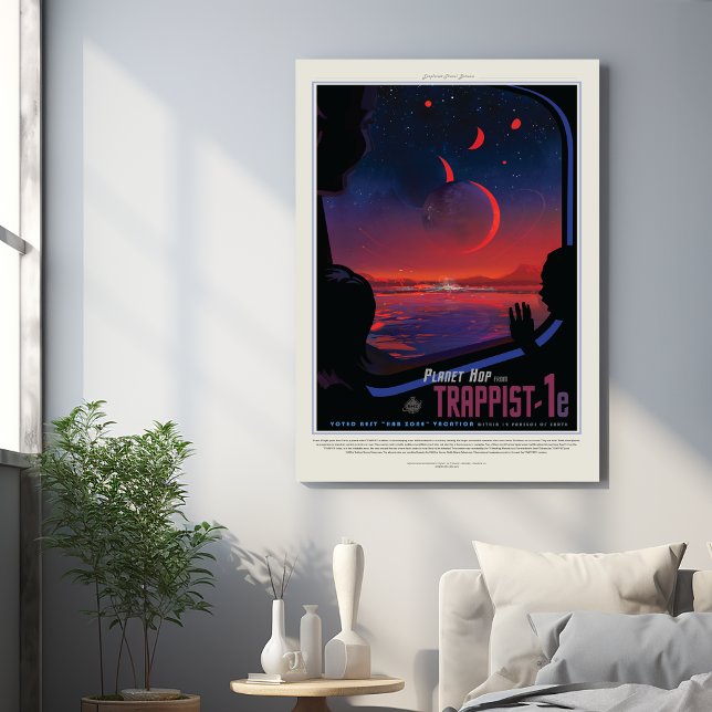 Sci-Fi Travel Ad, Planet Trapist-1e Faux Canvas Print (Creator Uploaded)