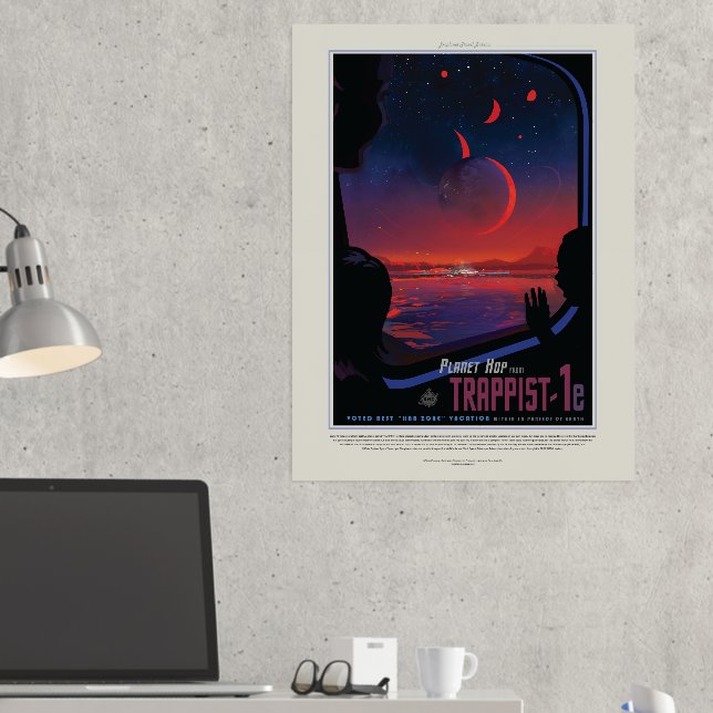 Sci-Fi Travel Ad, Planet Trapist-1e Foil Prints (In Situ (Desk 2))