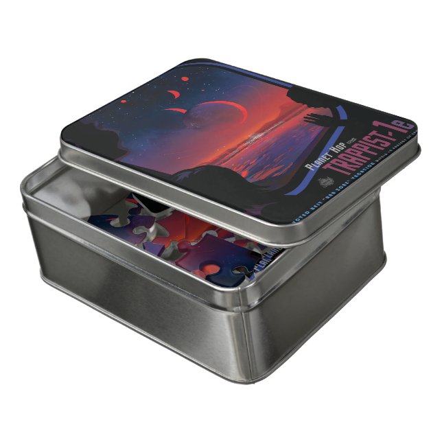 Sci-Fi Travel Ad, Planet Trapist-1e Jigsaw Puzzle (Lid Open)