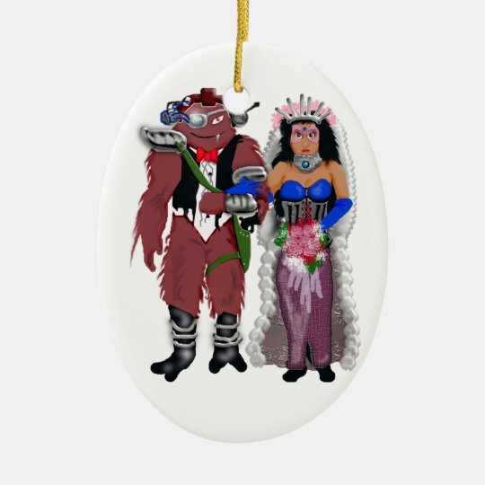 sci-fi wedding 2 ceramic ornament