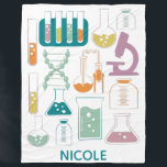 Science and Chemistry School Art Personalized Fleece Blanket<br><div class="desc">Cute chemistry and science designs,  personalized with your name.</div>
