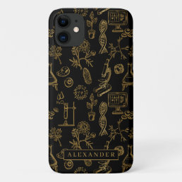 Science Biology Art Gold Pattern Monogram iPhone 11 Case