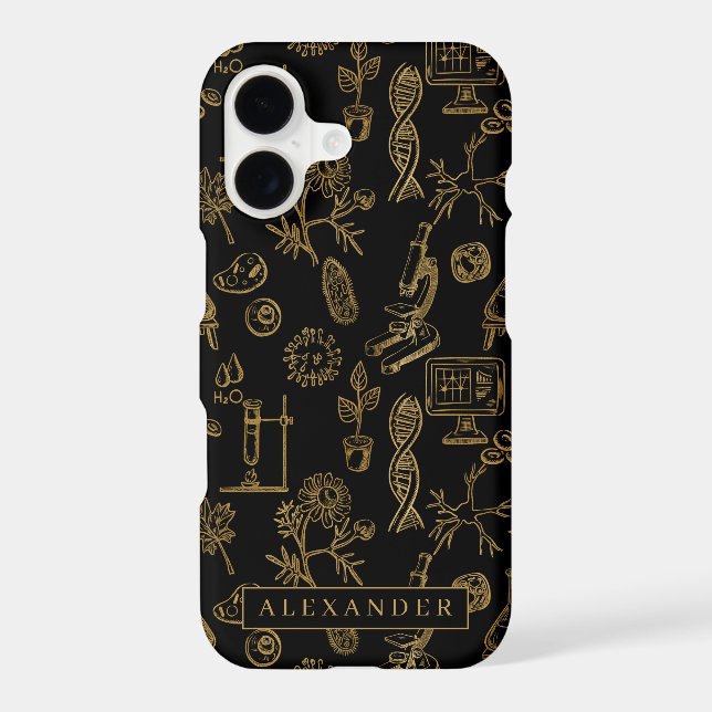 Science Biology Art Gold Pattern Monogram Iphone Case (Back)