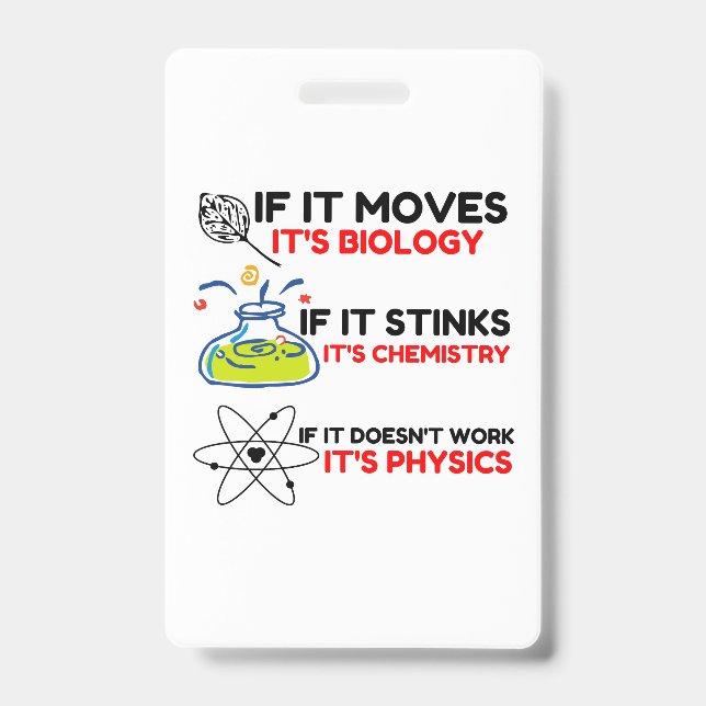 Science BIOLOGY CHEMISTRY PHYSICS Badge (Front)