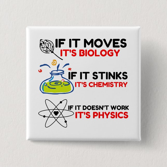 Science BIOLOGY CHEMISTRY PHYSICS Button (Front)