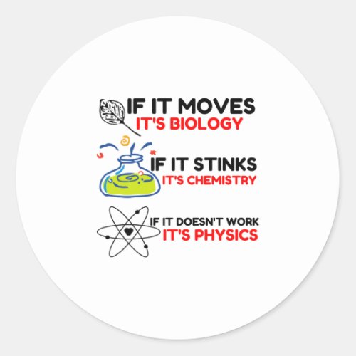 Science BIOLOGY CHEMISTRY PHYSICS Classic Round Sticker