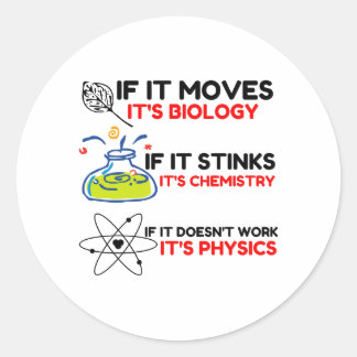 Science BIOLOGY CHEMISTRY PHYSICS Classic Round Sticker
