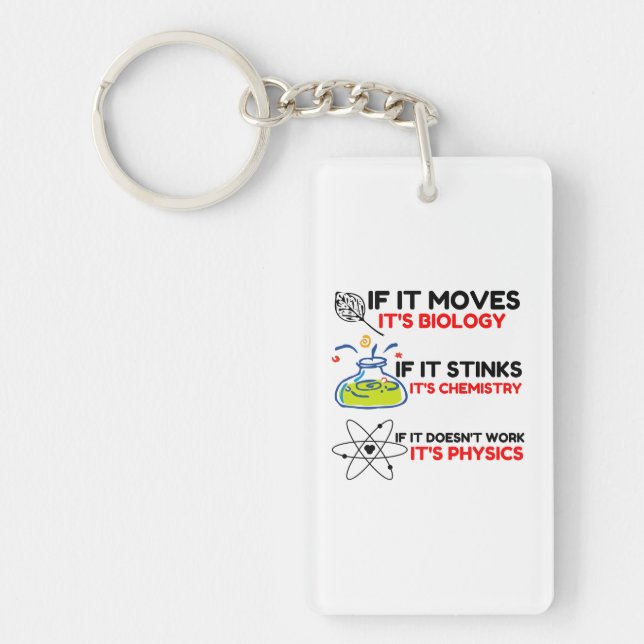 Science BIOLOGY CHEMISTRY PHYSICS Keychain (Front)