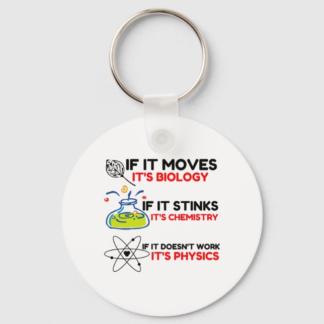 Science BIOLOGY CHEMISTRY PHYSICS Keychain (Front)