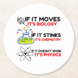 Science BIOLOGY CHEMISTRY PHYSICS Round Paper Coaster<br><div class="desc">Cool,  Comic,  Love,  Funny,  Coupes,  Vintage sports,  Retro,  Cute,  Christmas,   Geek, </div>