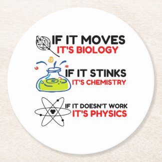 Science BIOLOGY CHEMISTRY PHYSICS Round Paper Coaster
