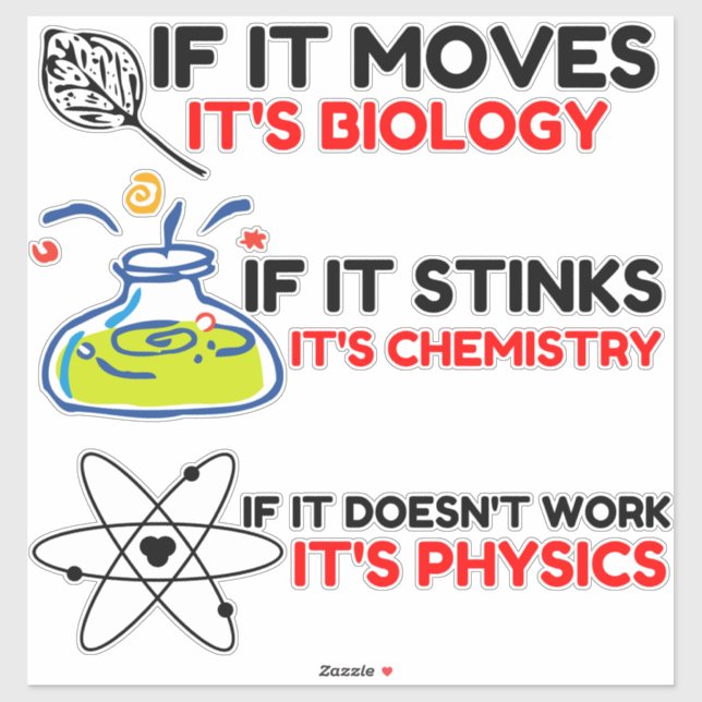 Science BIOLOGY CHEMISTRY PHYSICS Sticker (Sheet)