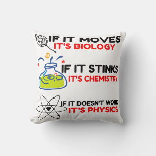 Science BIOLOGY CHEMISTRY PHYSICS Throw Pillow
