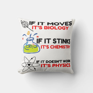 Science BIOLOGY CHEMISTRY PHYSICS Throw Pillow
