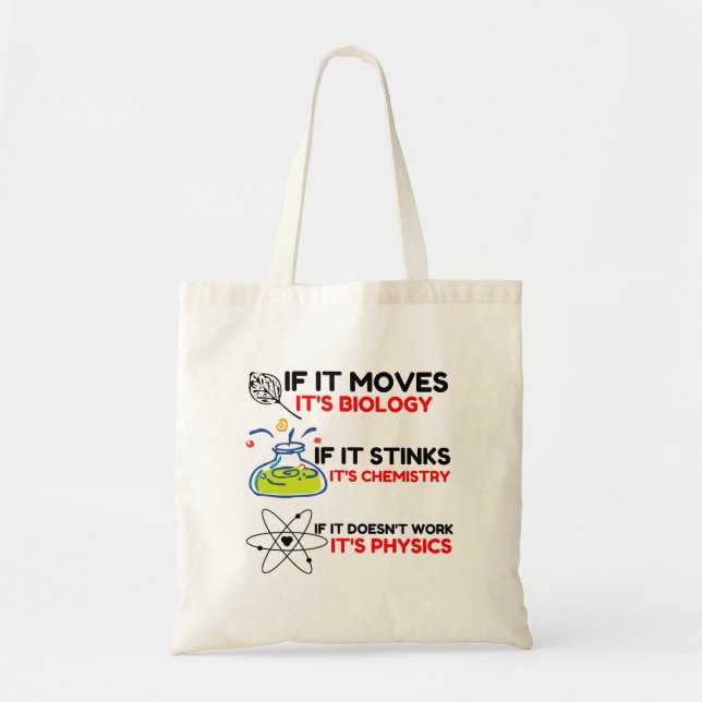 Science BIOLOGY CHEMISTRY PHYSICS Tote Bag (Front)