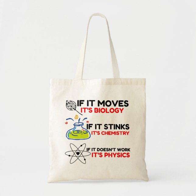 Science BIOLOGY CHEMISTRY PHYSICS Tote Bag (Front)