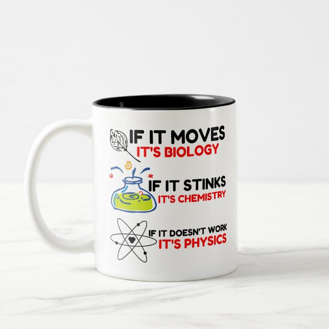 Science BIOLOGY CHEMISTRY PHYSICS Two-Tone Coffee Mug (Left)