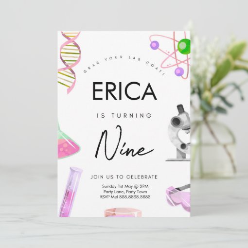 Science Birthday Invitation For Girls Zazzle