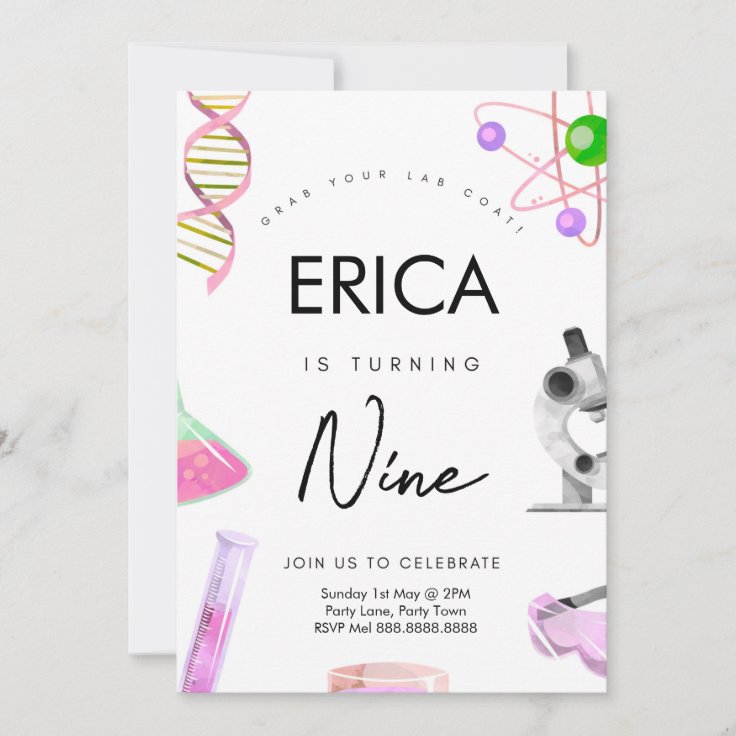 Science Birthday Invitation For Girls Zazzle
