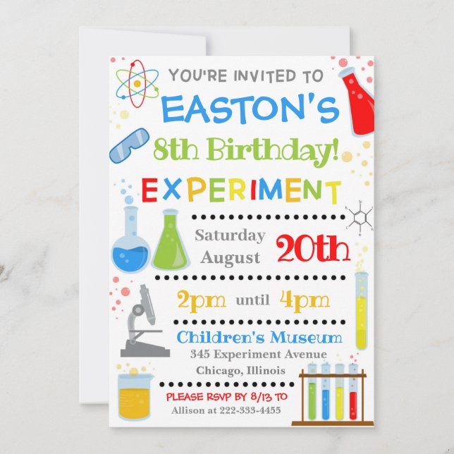 Science Birthday Invitation | Science Invite (Front)