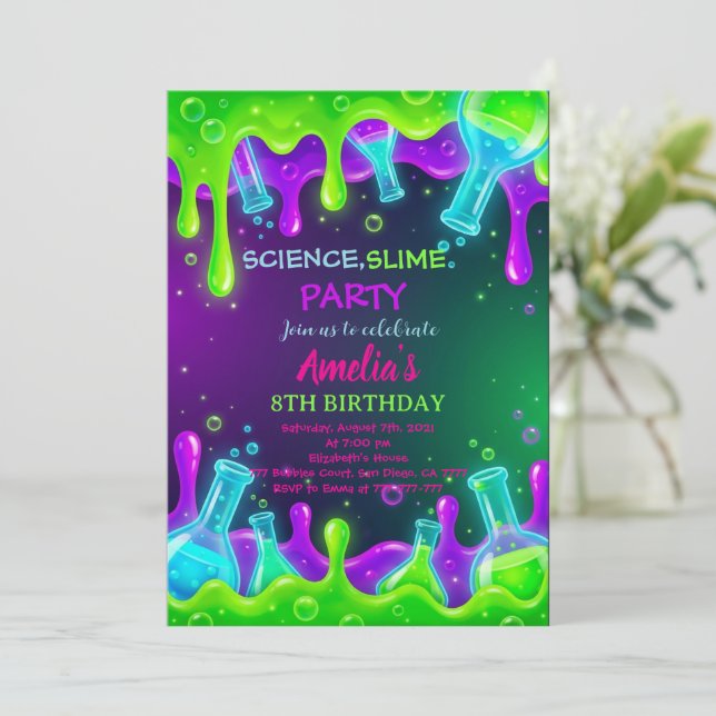Science Birthday Invitation Science Invite (Standing Front)