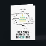 Science Birthday Kreb's Cycle Biology Cake Teacher Card<br><div class="desc">Science themed birthday card with an illustration of the Kreb's cycle,  an important step in cellular respiration. Text on the front reads " Hope your Birthday is InKREBible." Colorful birthday cake with a candle in the center. Great for science teachers,  lab partners and biology lovers.</div>