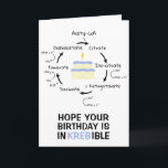 Science Birthday Kreb's Cycle Biology Cake Teacher Card<br><div class="desc">Science themed birthday card with an illustration of the Kreb's cycle, an important step in cellular respiration. Text on the front reads " Hope your Birthday is InKREBible." Colorful birthday cake with a candle in the center. Inside text is editable and reads "Happy Birthday." Great for science teachers, lab partners...</div>