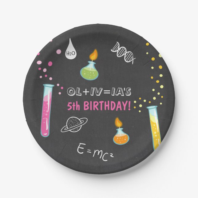 Science Birthday Paper plates Experiment Lab Girl (Front)