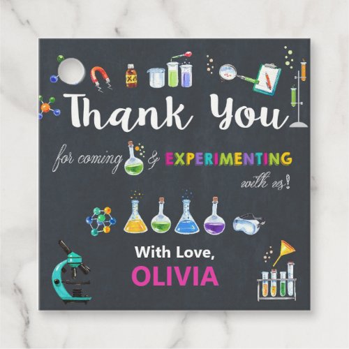 Science Birthday Party Girl Thank You Favor Tags